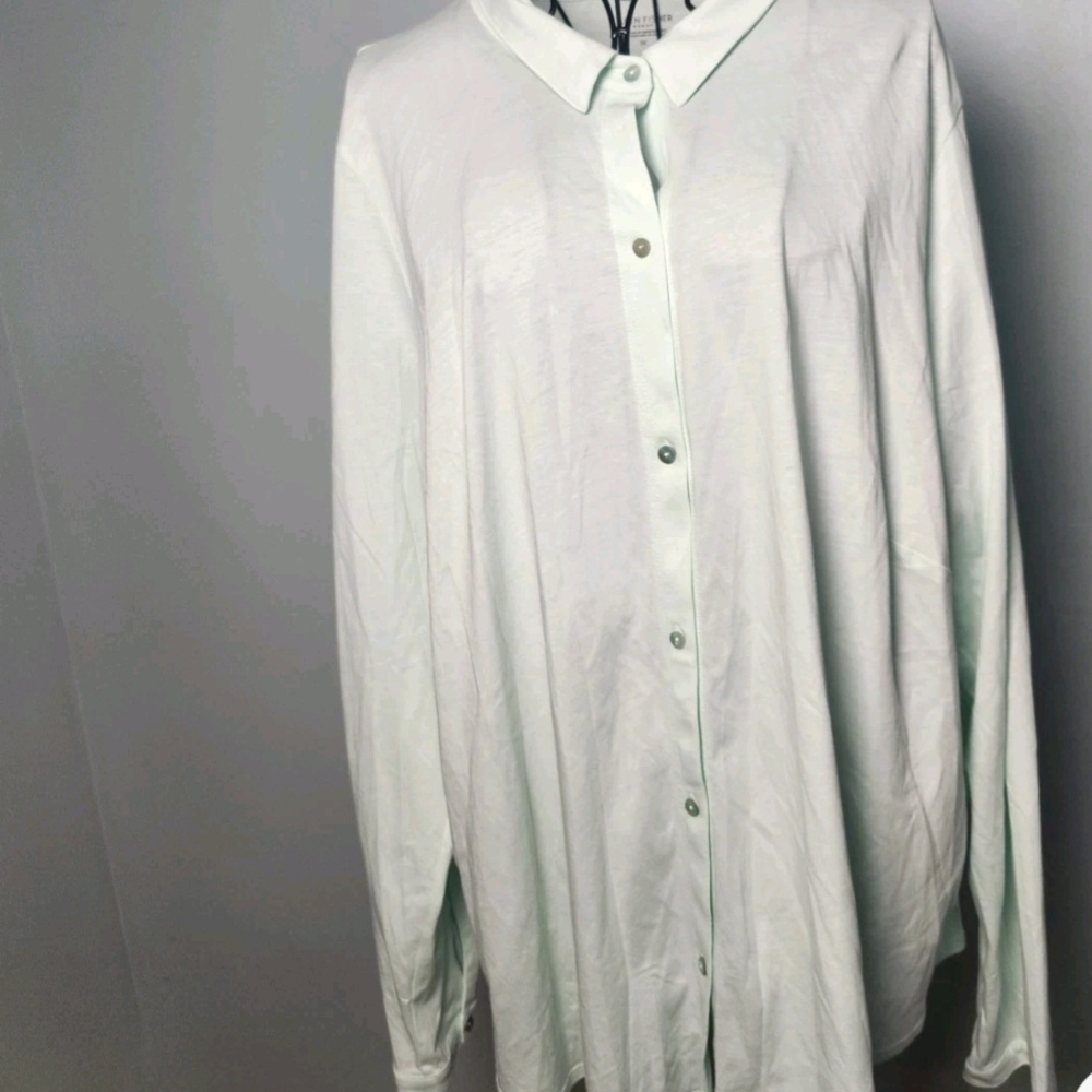 Eileen Fisher 3X Organic Cotton Button Front Blouse Plus Size Minimalist